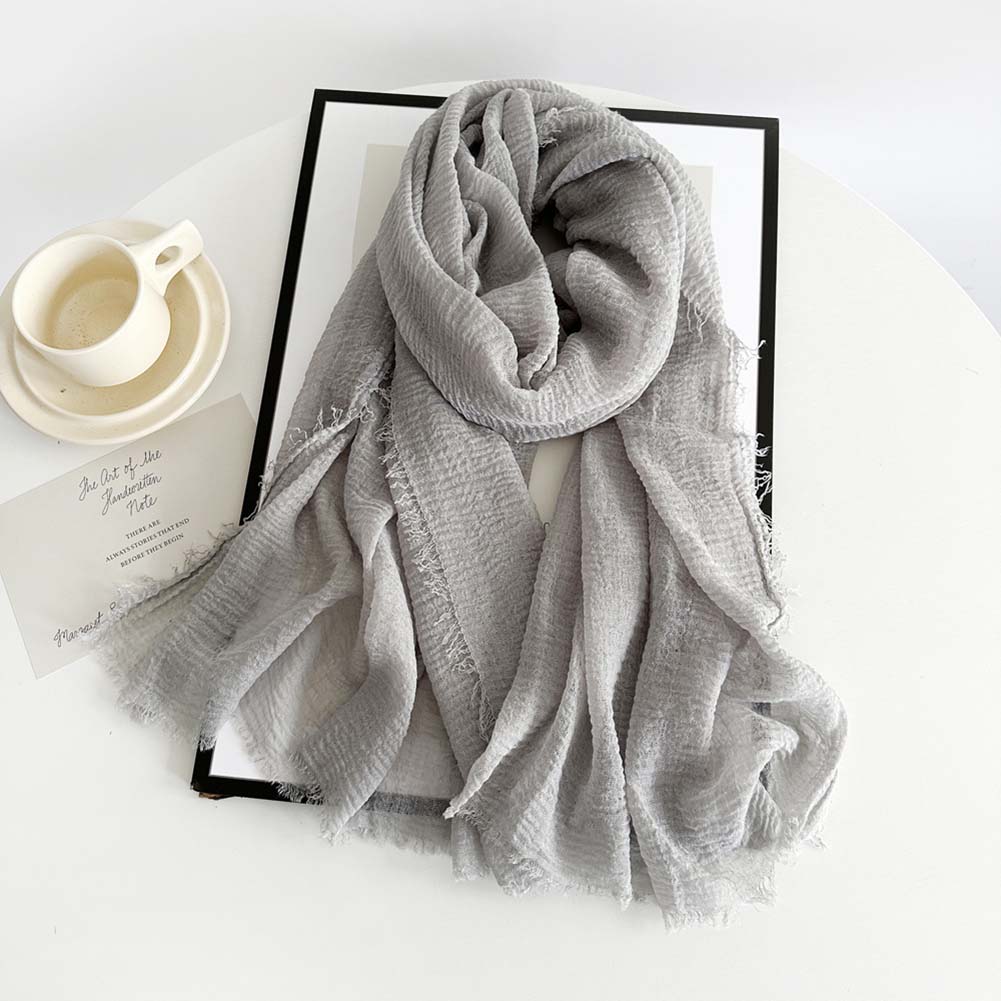 1PC Retro Cotton And Hemp Silk Scarf Solid Color Sunscreen Breathable Coarse Haired Silk Scarf Breathable Shawl Scarf