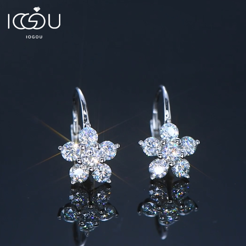 Original 925 Sterling Silver Flower Hoop Clip Earrings D0.60CT Full Moissanite Earrings for Women Wedding Jewelry Valentine Gift