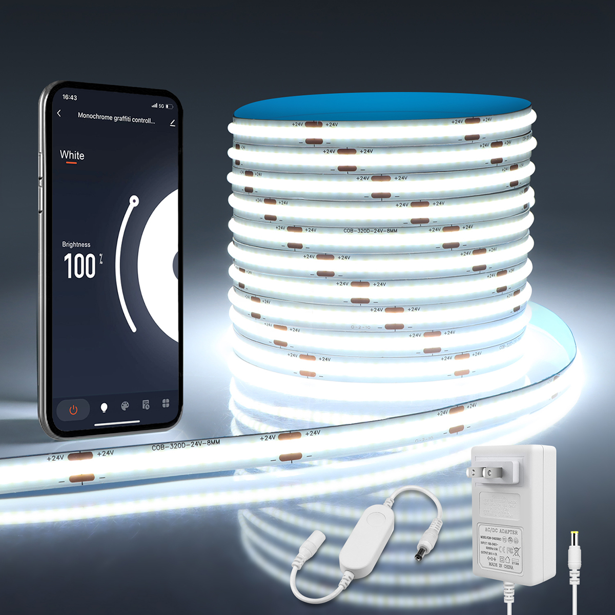 Tuya Smart Wifi COB LED Strip Light 24V Self-adhesive LED Tape Lamp Room Kitchen Wall Backlight Work with Alexa Home