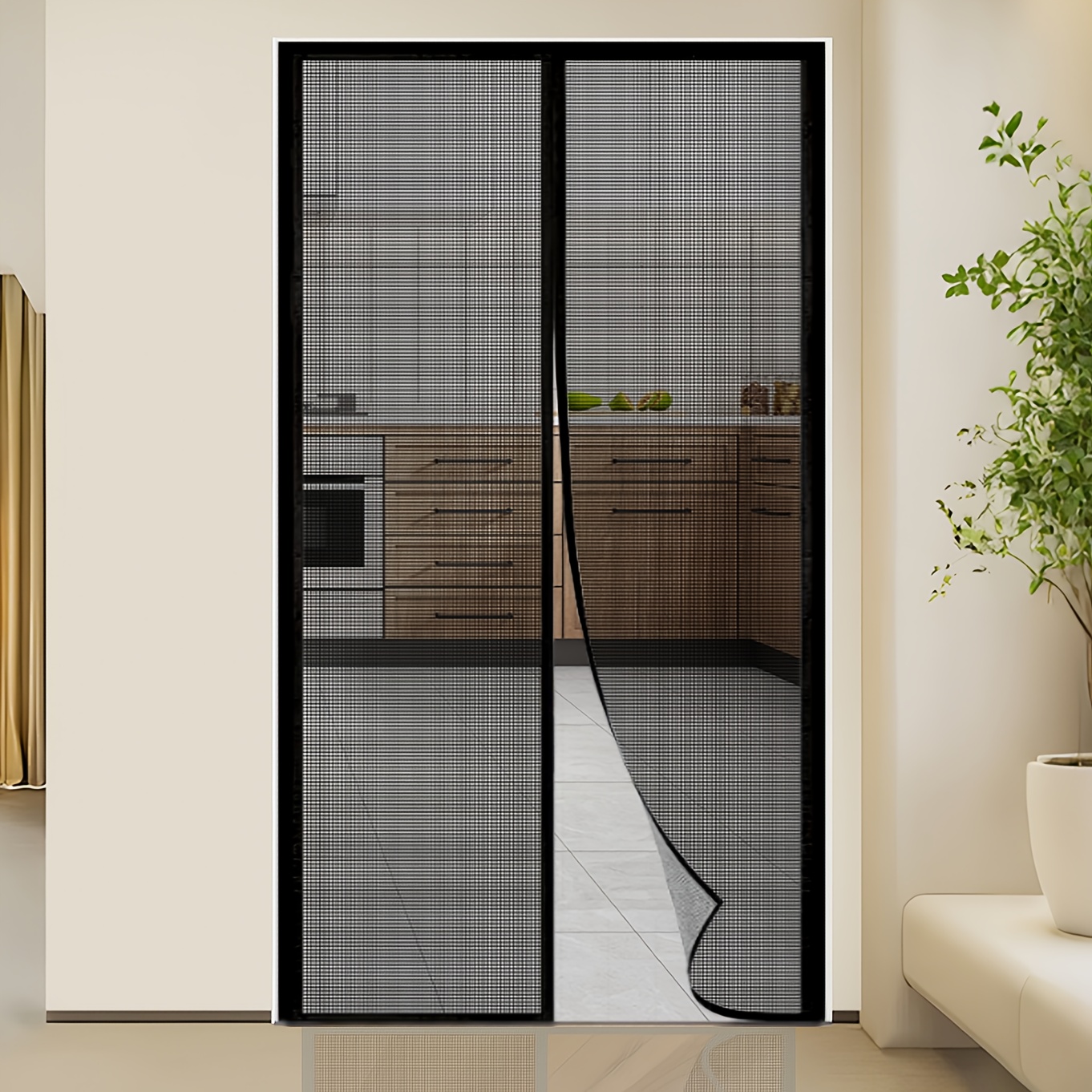 Black Fiberglass Magnetic Screen Door - Summer Mosquito-Proof Curtain, Reinforced Durable Mesh, Breathable & Easy-Install