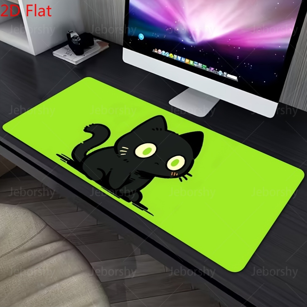 Cute Black Cat with Big Eyes Large Extended Gaming Mouse Pad Desk Mat dr. eyemo