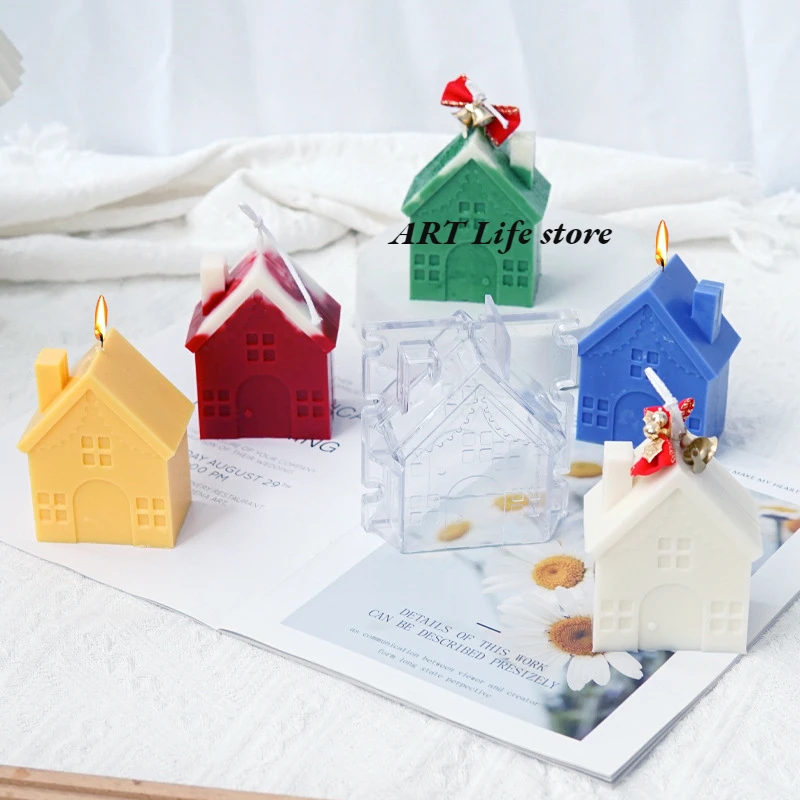 New DIY House Candle Molds 3D Wooden House Villa Art Candle Making Tool Acrylic Plastic Mold Kit Christmas Decoration Gift