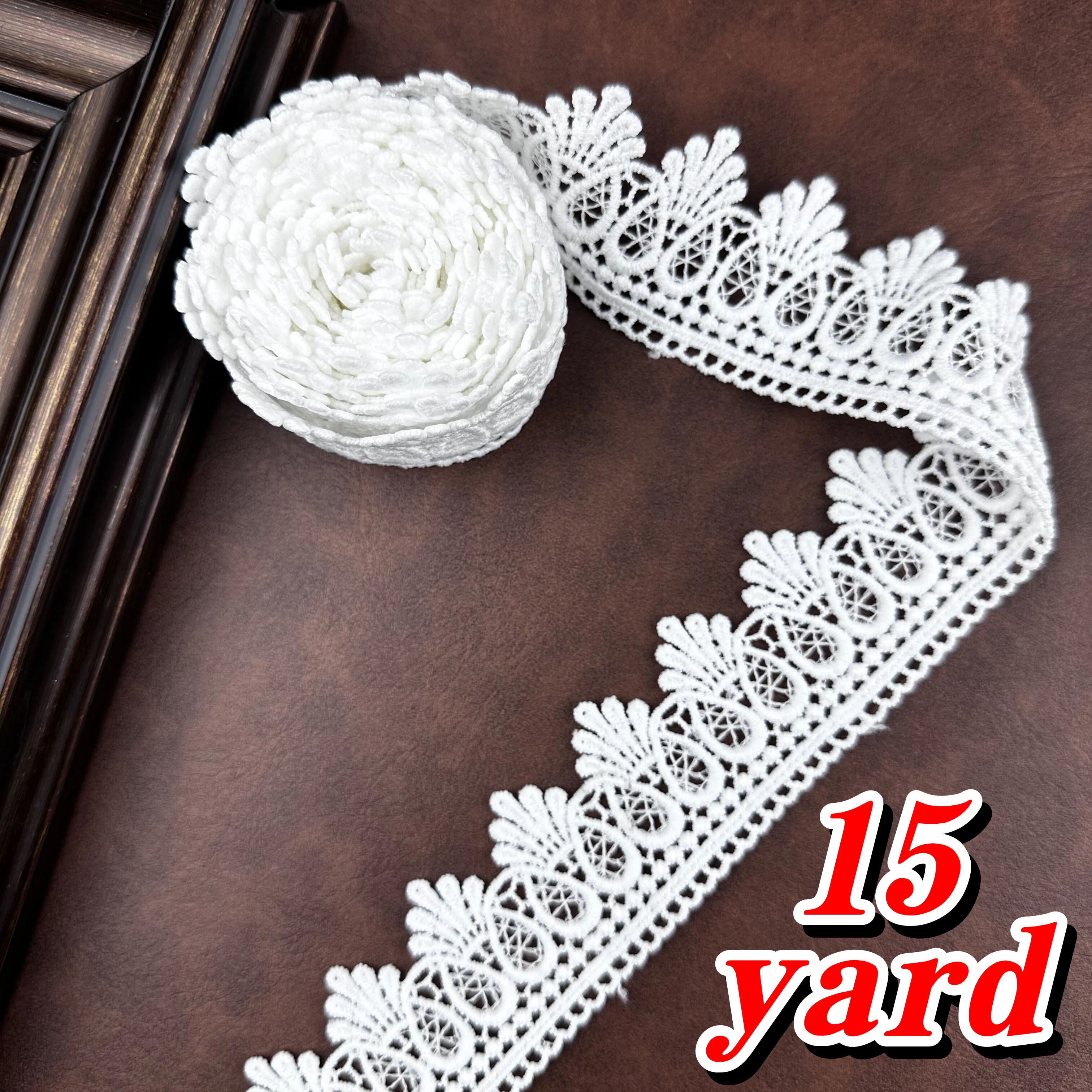 15 Yards of Elegant White Lace Trim, Intricate Floral Pattern - Width 1.73inch , Scalloped Edge, Soft Fabric, 15/10/5/3/1 Yards, Suitable for Wrapping, Party Decoration, Wedding Arrangement, Home Decoration, Weddi