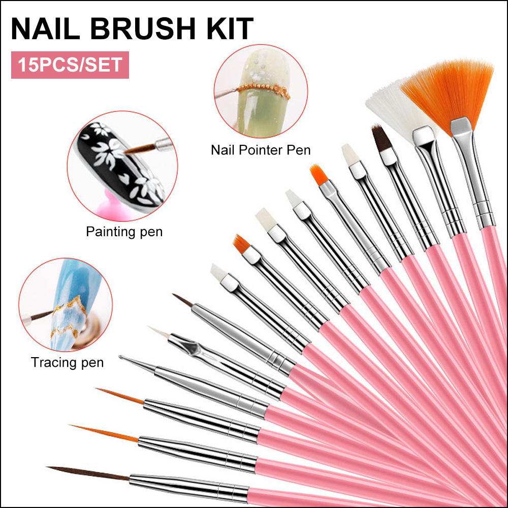15Pc/Set Nail Art Tool Set Nail Paint Brushes for Nail Detailing Brush Cleaning Fingernails Nail Dotting Tool for Home Salon DIY
