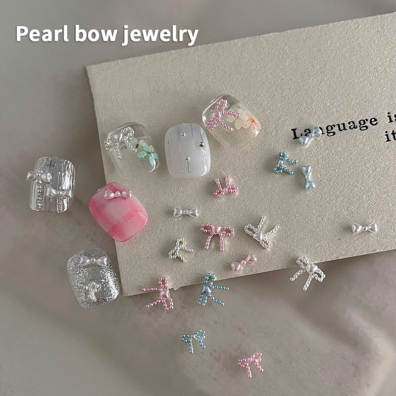 1pcs Pearl Bow Nail Art Charms For DIY Nail Decoration 3D Hollow Crafting Jewelry Nails Accessories Manicure Parts