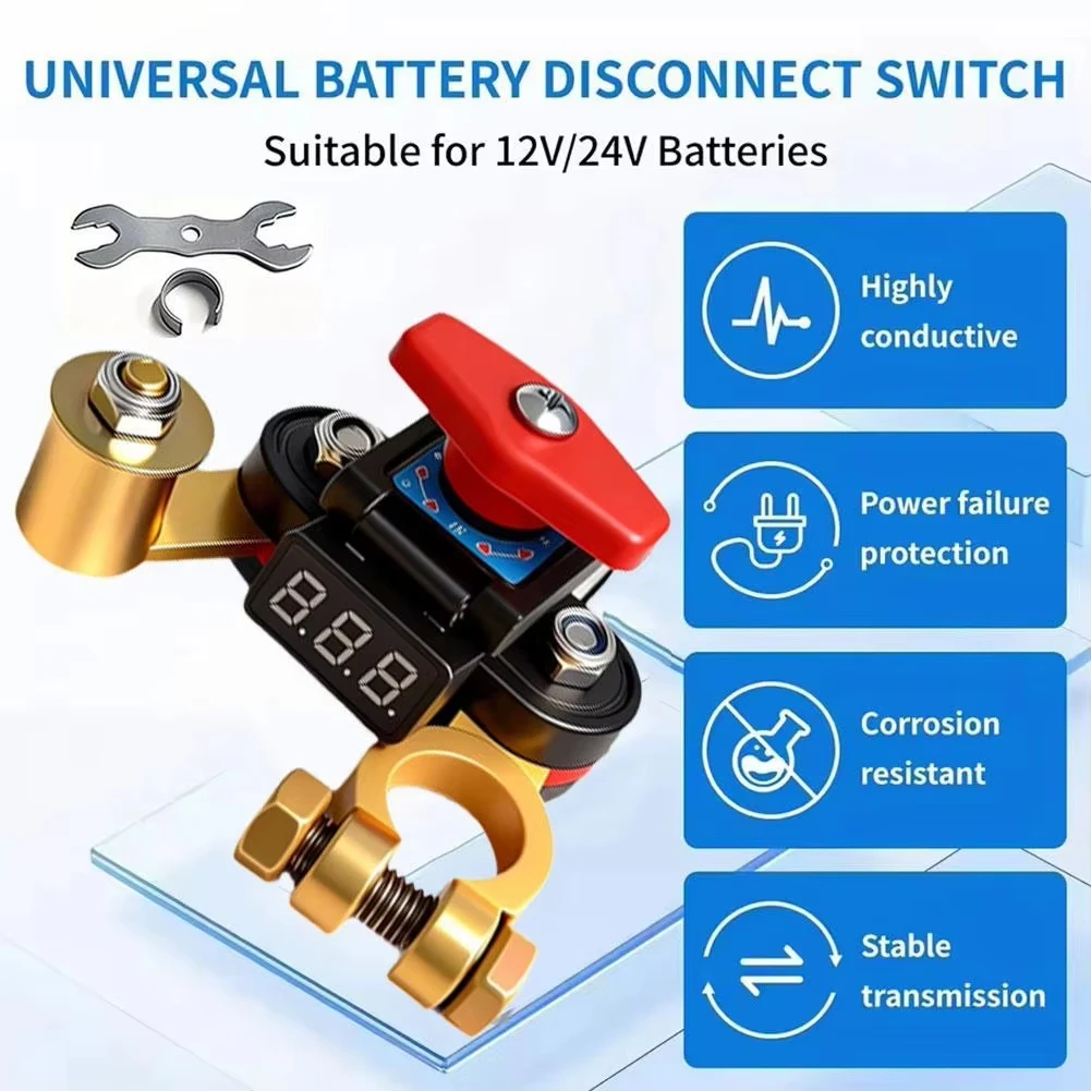 12V/24V Car Battery Disconnect Switch Heavy Duty Automotive Power Isolator Anti-Power Off Leakage Circuit Breaker with Voltage
