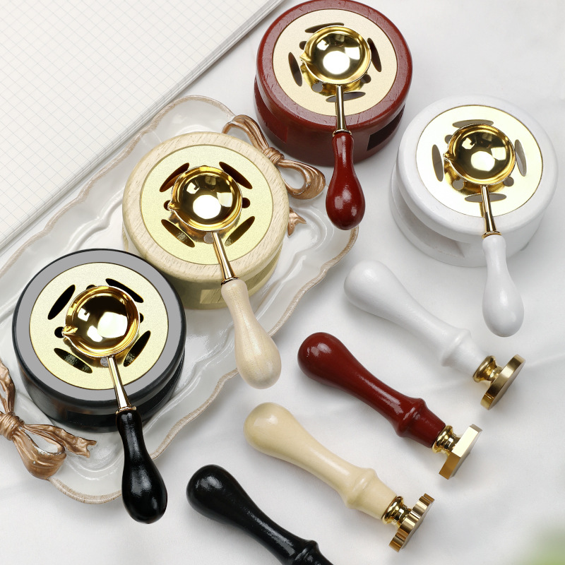 1set Wax Seal Set Wood Wax Melting Lacquer Furnace With /Spoon/Handle Wax Bead Melting Heater Wax Pot Heater For Stamp Craft
