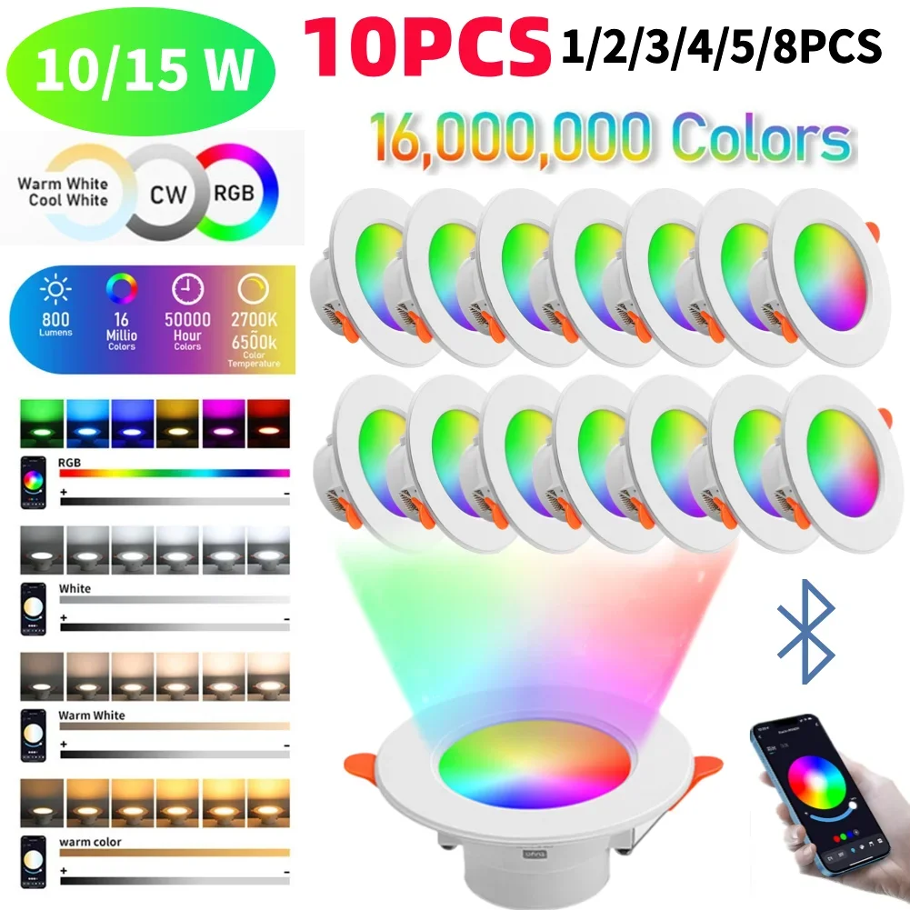 10-1PCS WiFi Smart LED Downlight RGB LED Bulb Tuya Dimmable Downlight AC85-265V Bluetooth-Compatible Lamp