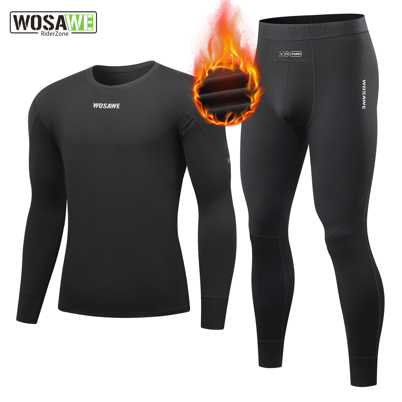 WOSAWE Men's Fleece Lined Thermal Underwear Set Motorcycle Skiing Base Layer Winter Autumn Warm Long Johns