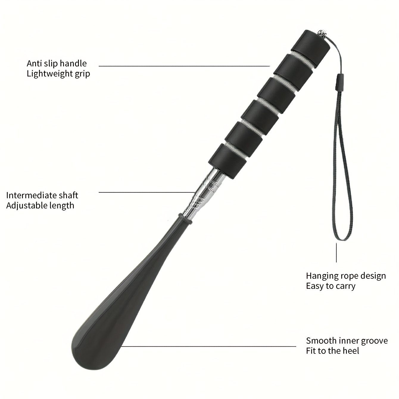 1pc Adjustable Length Shoe Horn - No Squatting/Bending Needed, Extendable Shoe Lifter with Hanging Hook, Heavy-Duty for Elderly