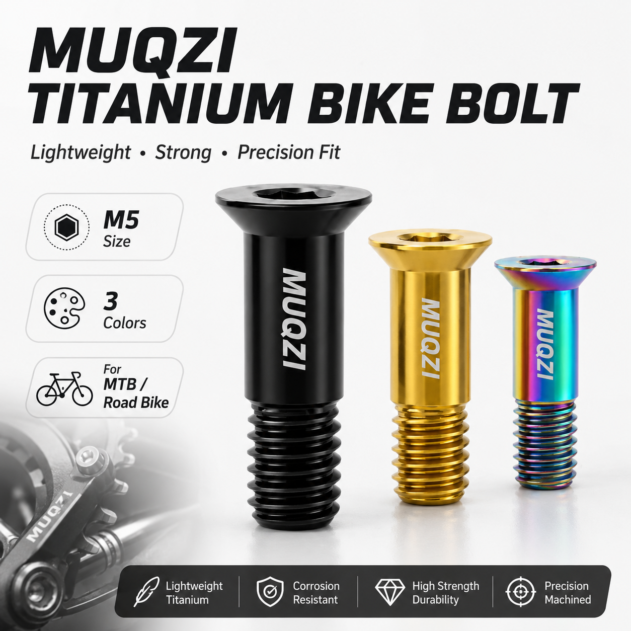 MUQZI M5 M6 Titanium Alloy Bike Bolts Countersunk Screws for Disc Brake Caliper Stem Headset Cap MTB Road Bike Hardware Set Pack
