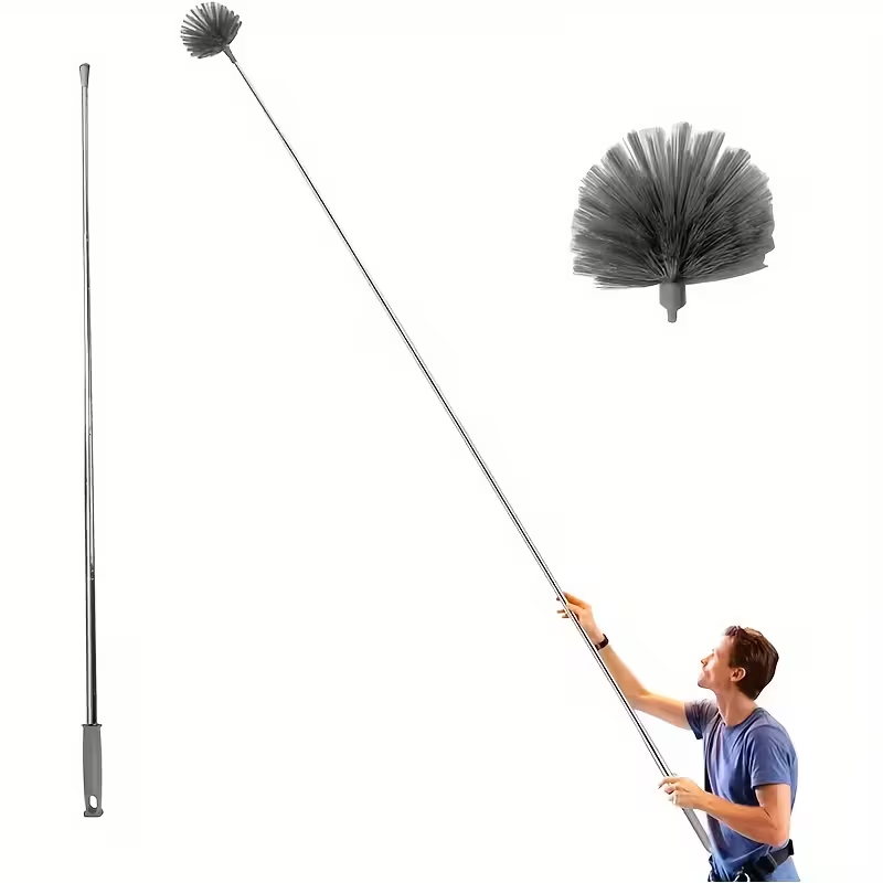 1pc Adjustable Length Spider Web Ceiling Cleaner - Heavy-Duty Metal Broom with Ergonomic Handle, Multi-Surface Dusting Tool for