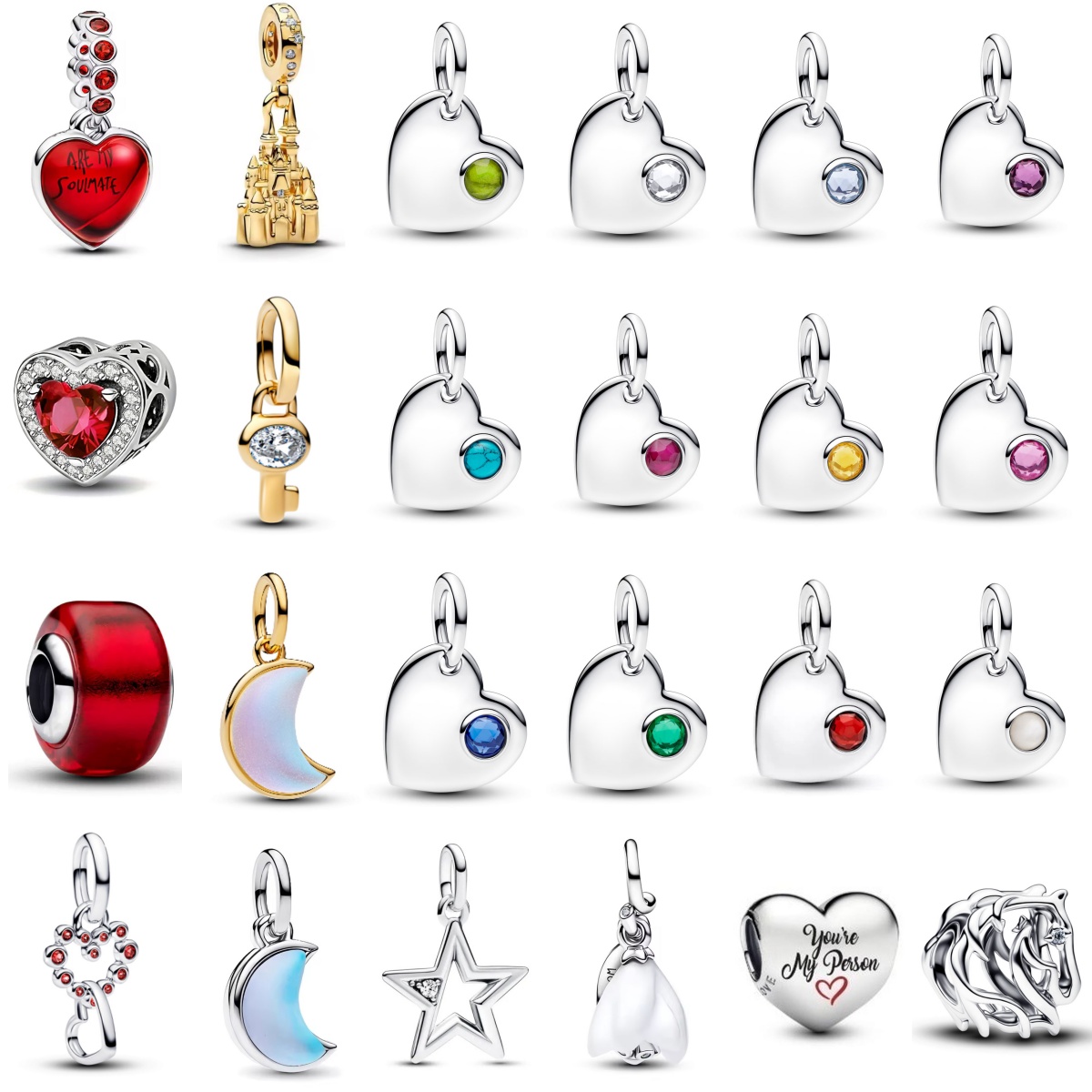 2026 New 925 Silver Red Heart Golden Castle Moon Key Star Pendant Charm Bead Fit Original Bracelet Women DIY Party
