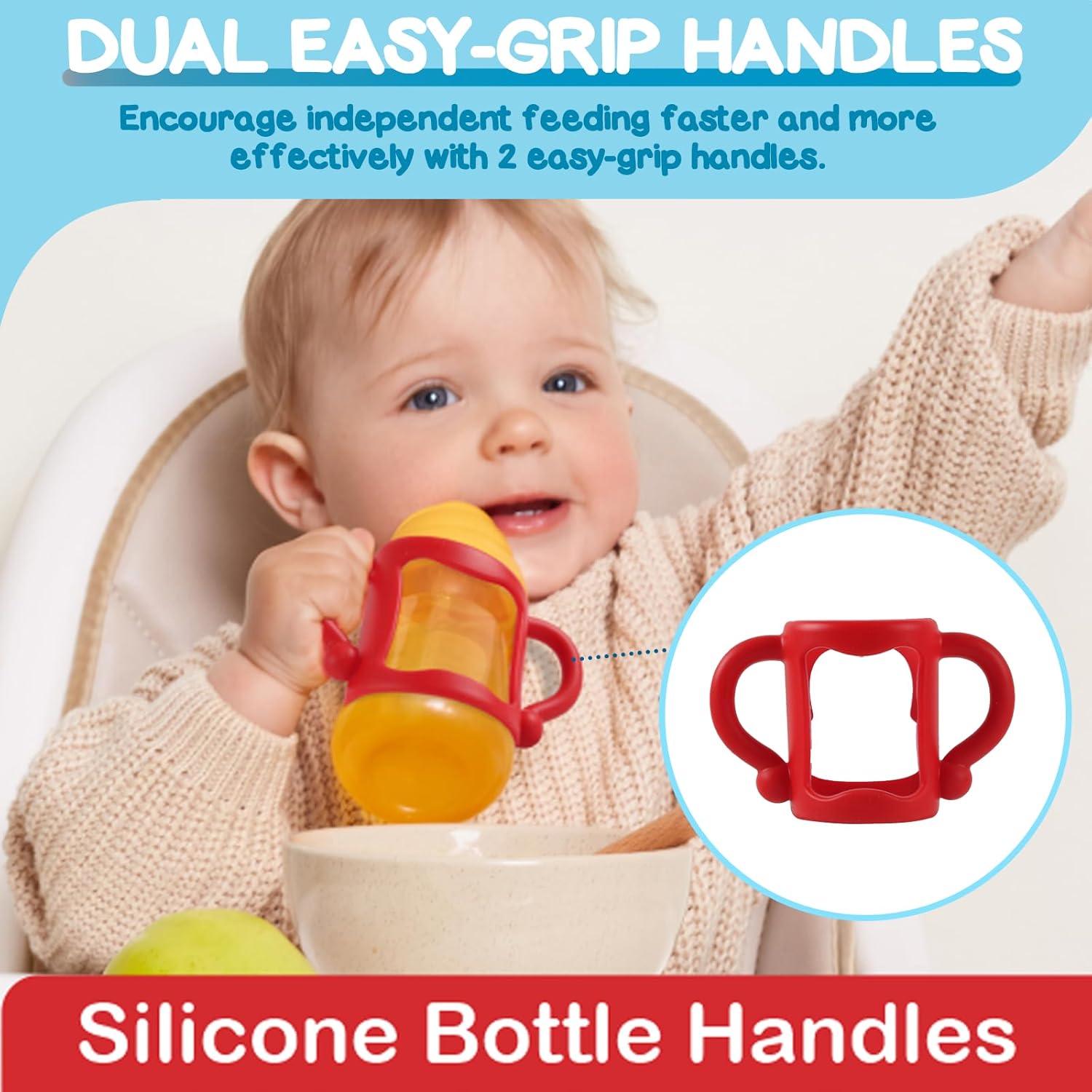 1/3PCS Silicone Bottle Handle for Baby Bottles, Removable Baby Bottle Handles with Easy Grip Handles to Hold Their Own Bottle