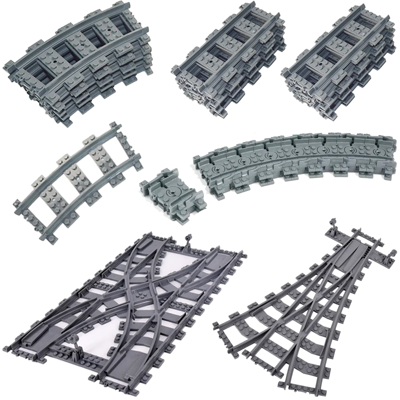 NEW City Trains Flexible Tracks Soft Straight Curved Rails Switch Building Block Creative Models Railways Toys For Kids
