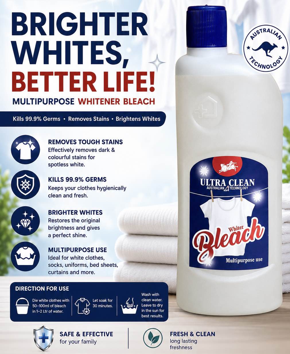 Bleach Whitener 500Ml For white Clothes