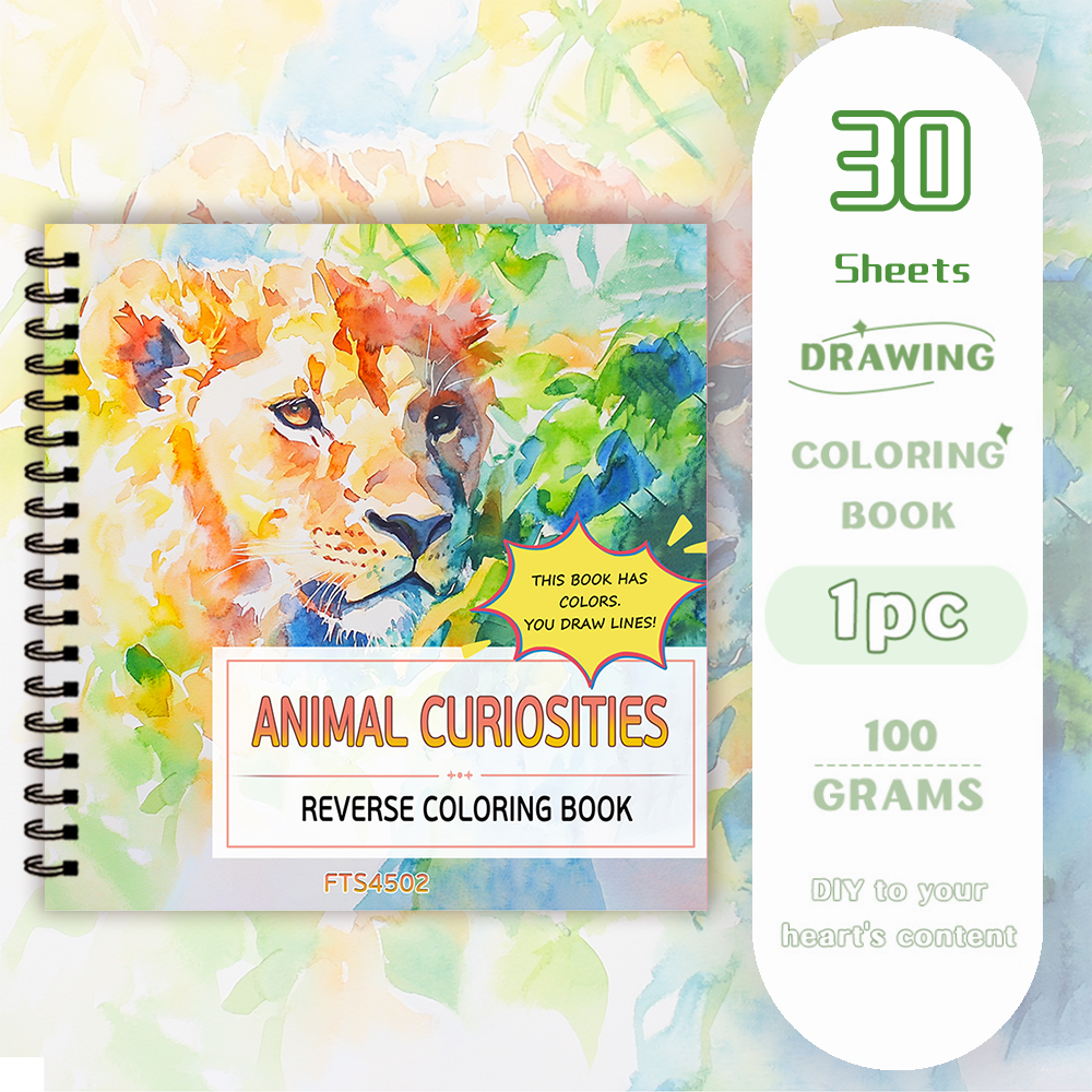 1pc, Animal Reversal Colouring Book, 30 sheets of 100gsm, Relaxing & Creative Lines ‘All You Need Is A Pen Book’ Birthday Gift