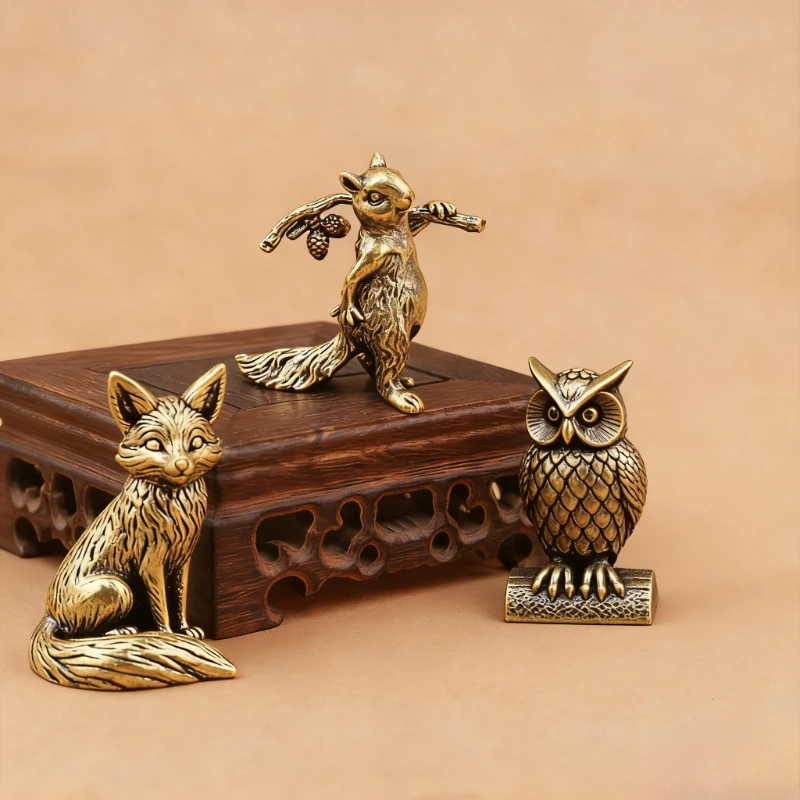 1PC Owl Brass Ornament Handmade Boho Decor Creative Figurine Small Desk Decorations Unique for Home Luxury Decor Home Decor