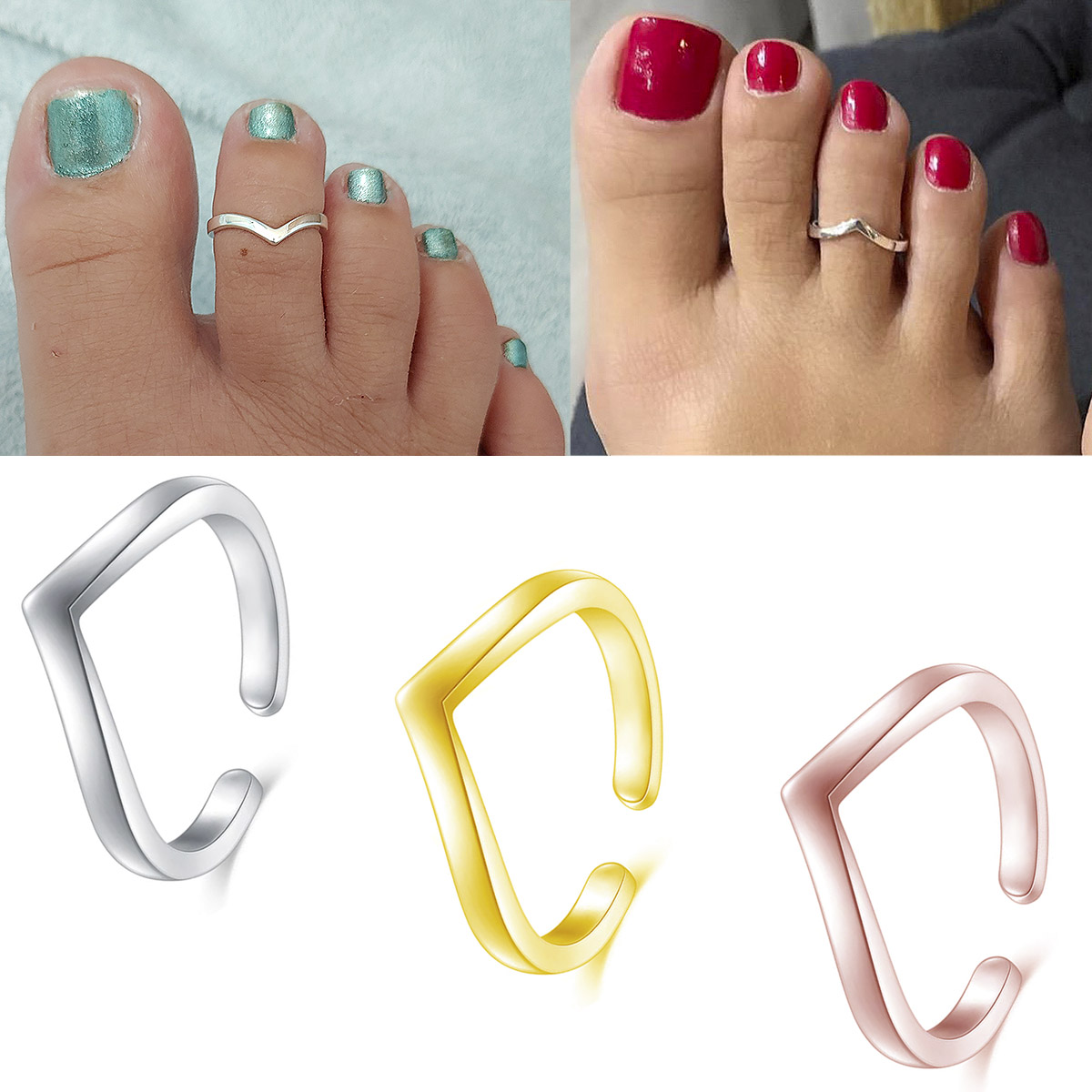 1pc/3pcs V-shaped star heart Stainless Steel Toe Ring Waterproof Hypoallergenic Opening Adjustable Foot Ring Summer Beach Women pen gpt