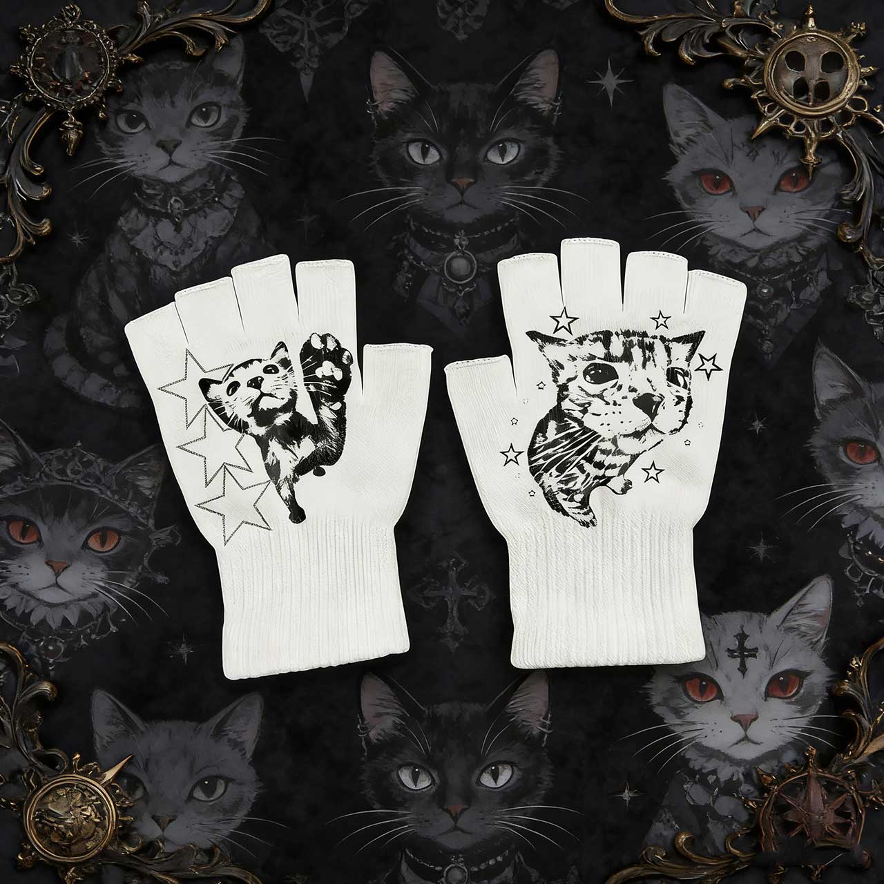 Cute cat print, unique hip-hop, American-style, Y2K millennial, 2026 new gloves, cosplay accessories, gloves