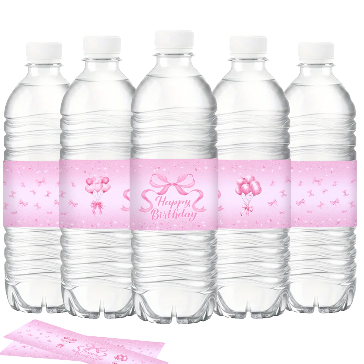 Pink Bow Bottle Labels Happy 1st Birthday Party Decoration Wedding Birthday Party Supplies Favors Youngester Shower Decor