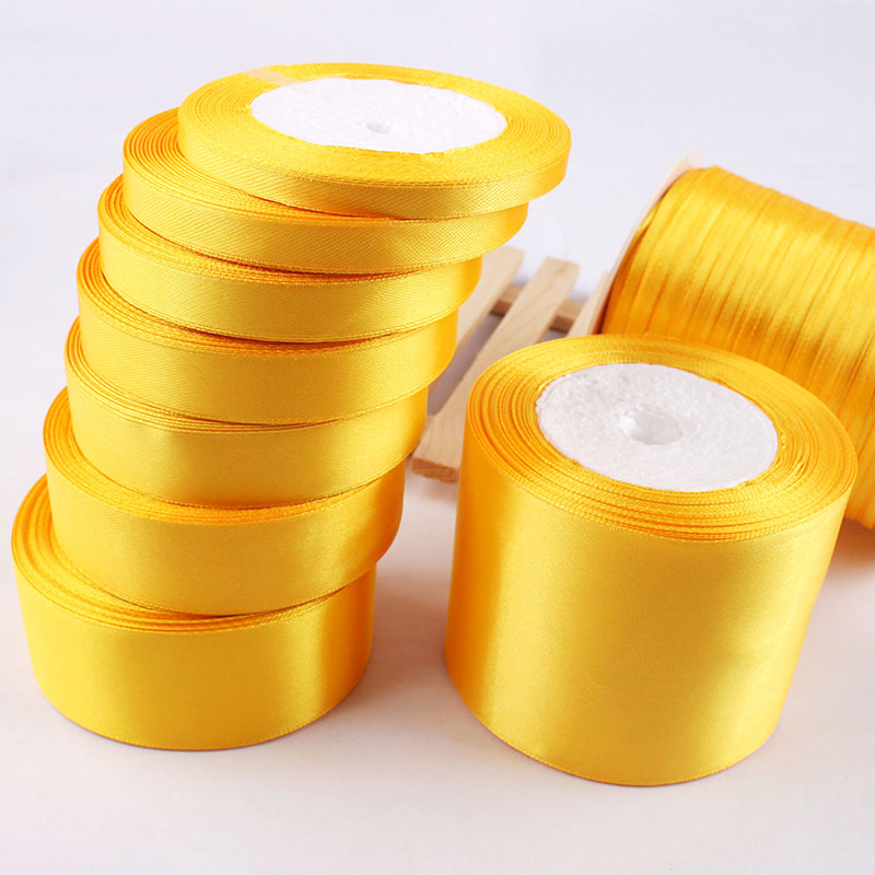 Gold Yellow Satin Ribbon 0.3/0.6/1/1.2/1.5/2/2.5/4/5cm Handmade DIY Clothing Bow Crafts Packing Decoration Ribbon