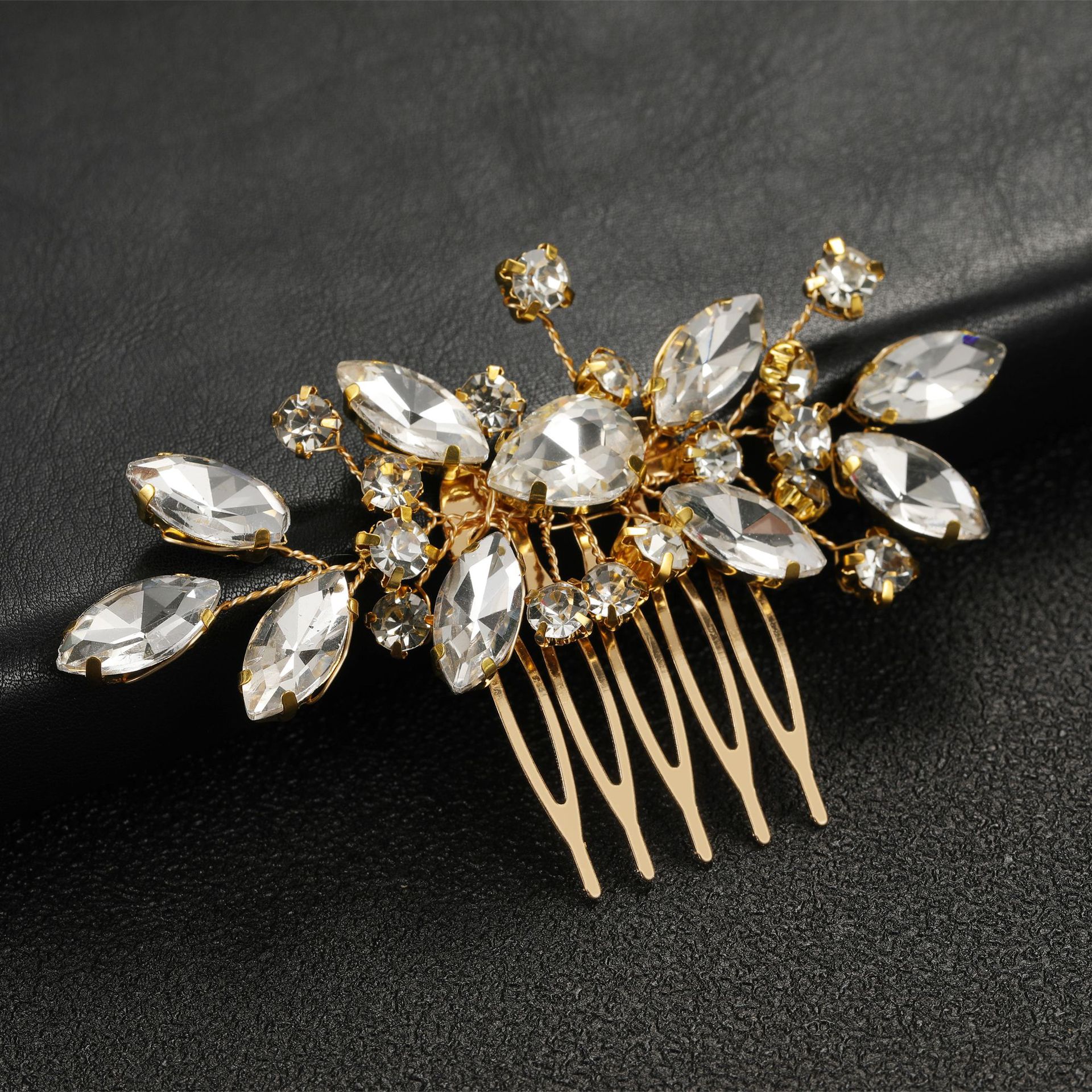 Luxury Girl Hair Comb Sliver and Gold Pearl Rhinestone Bridal Hair Accessories Alloy Flower and Leaf Shape Hair Pin For Women