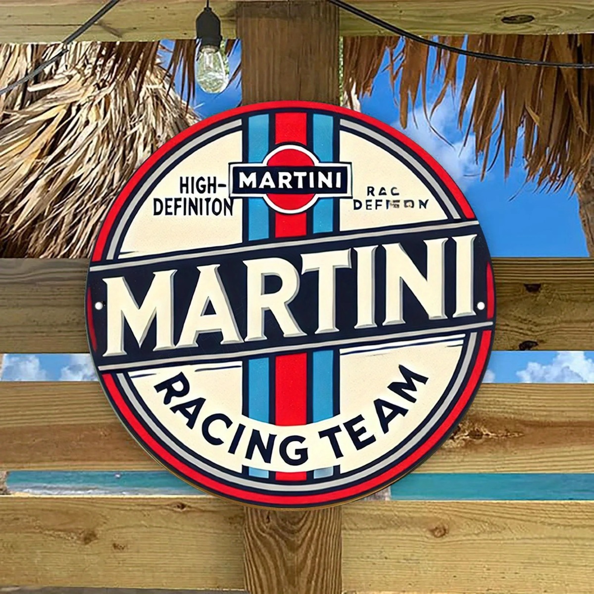1pc 2D Flat Metal Martini Racing Team High-Definition Print Sign - 19.99cm Round Vintage Metal Wall Decor for Racing Enthusiasts