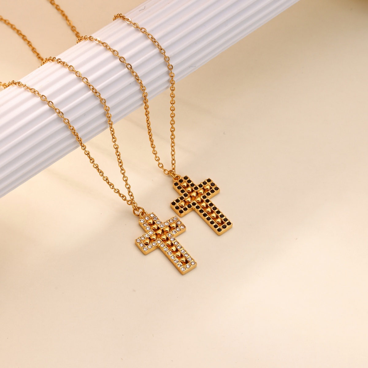 Women's Geometric White Zircon Pendant Bead Chain Necklace Gold Color Plated Stainless Steel Simple Daily Jewelry