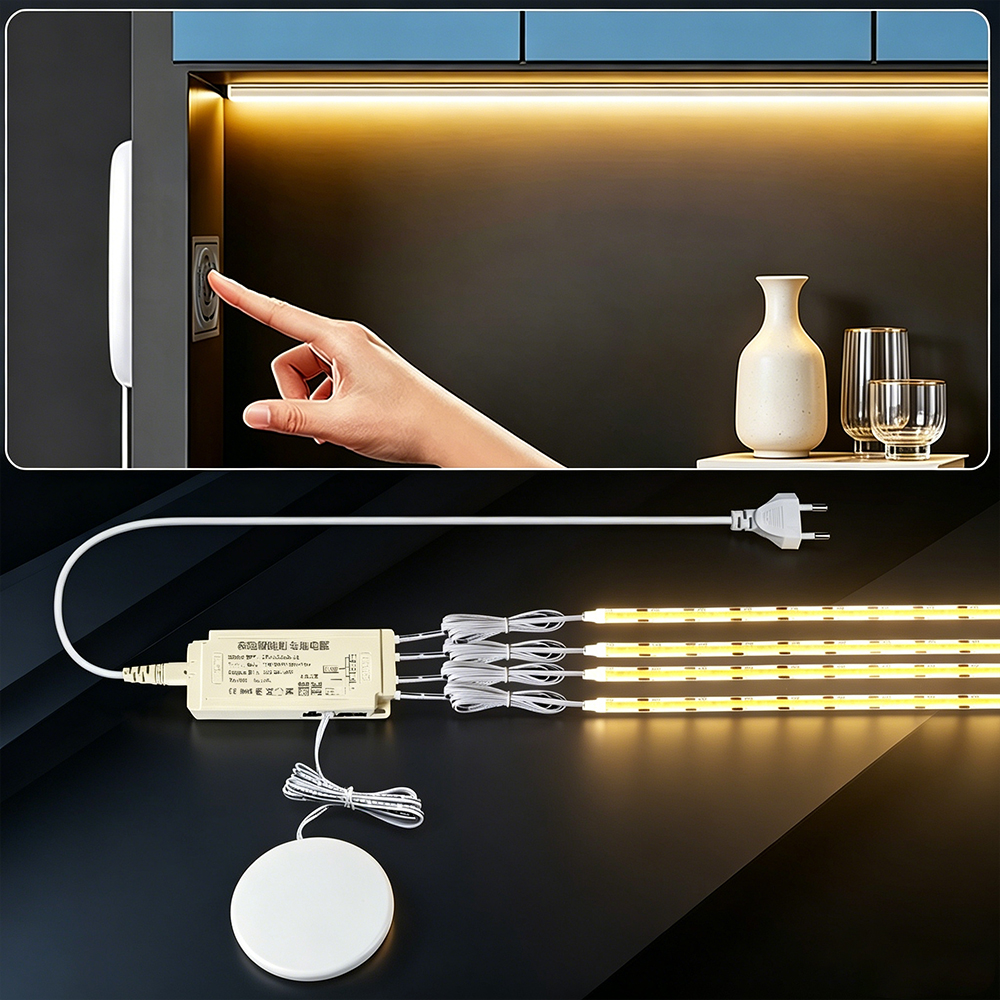 Dimmable LED Cabinet Light COB Strip Kitchen Shelf Pantry Showcase Bedroom Closet Backlight Lamp Hand Touch Motion Sensor Switch