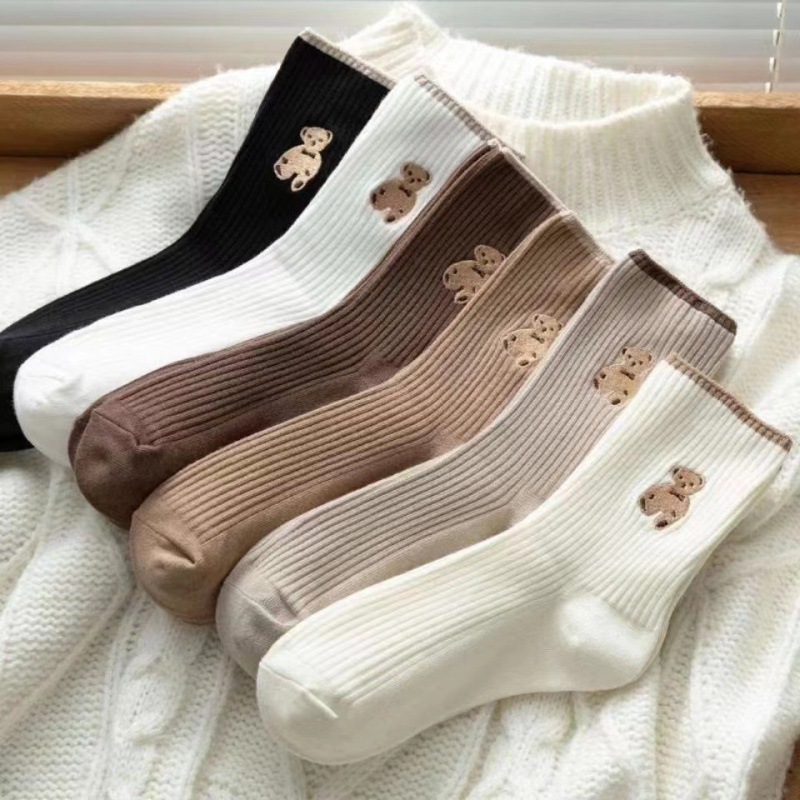 5 pairs Spring Autumn New Fashionable Versatile Middle Socks Simple Comfortable Women's Socks Cute Cartoon Women's Socks