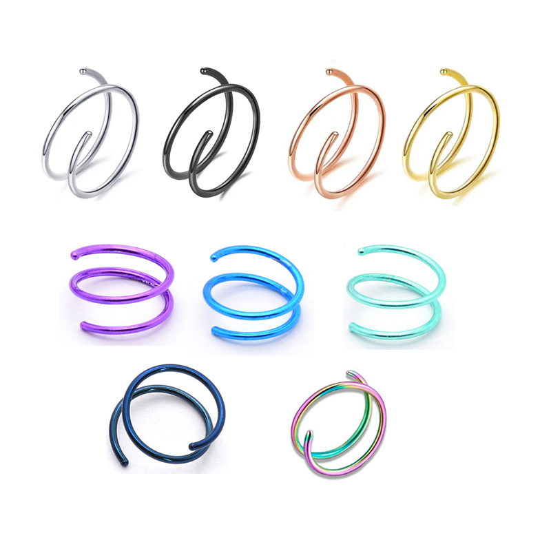 20G Stainless Steel Nose Ring Double Hoop Snug Spiral Septum Cartilage Tragus Studs Piercings Jewelry for Women