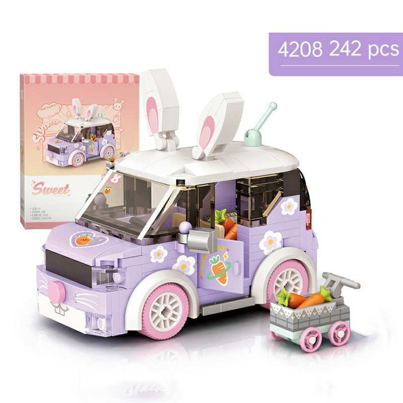 Rabbit Car Building Block Set DIY Cartoon Car Model Assembly Bricks Children's Toy Suitable for Home Decoration Ornaments
