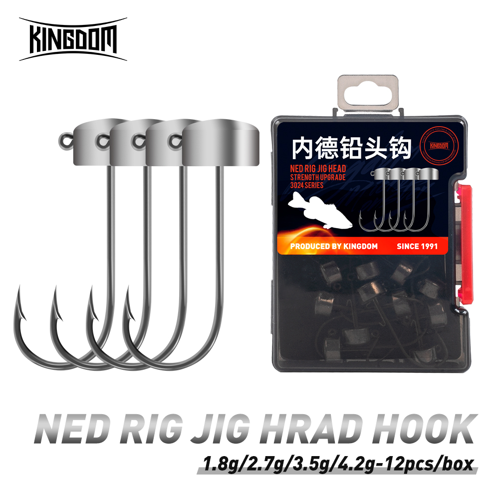 Kingdom 15pcs Jighead 0.7g 1g 1.2g 1.7g 2.5G 3.5G Stainless Steel Anti-drop Barb Hooks Soft Worm Lead Head Hook Fishing Tackle