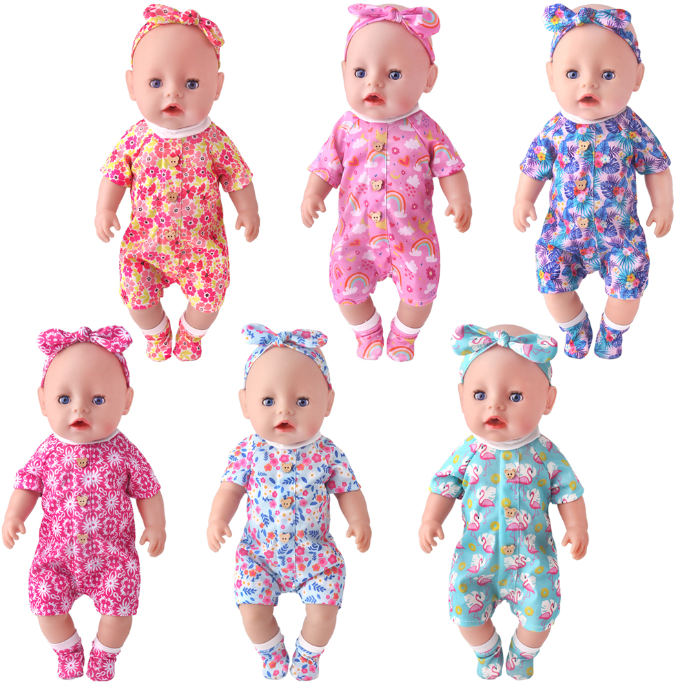 43cm Girl Doll Beach Vacation Doll Outfit with Floral Patterns and Same Color Headband Doll Cosplay Baby Clothing Doll Access