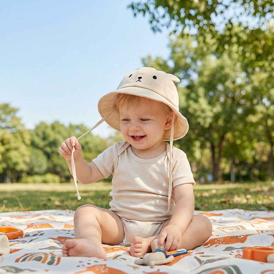Spring/Summer Korean-style baby super cute little bear fishing hat for both boys and girls, sun protection and sunblock