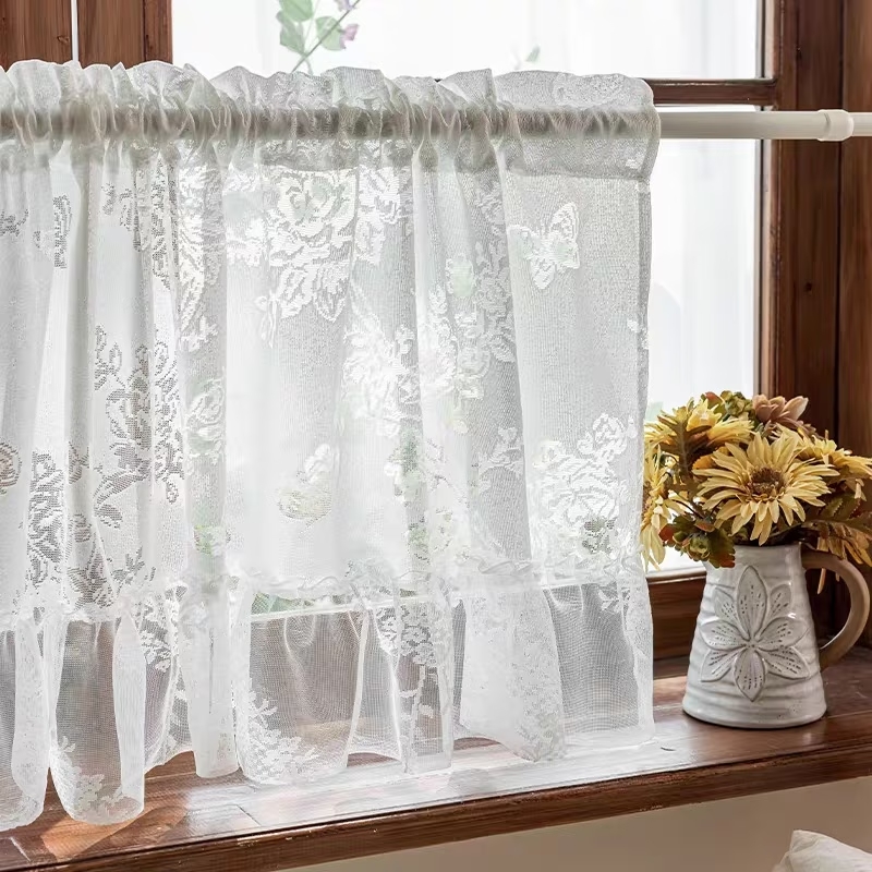 1 PC French Breathable Embroidered Curtains,Top Valance Adjustable Height Curtains For Small Windows In Living Rooms And Bedroom