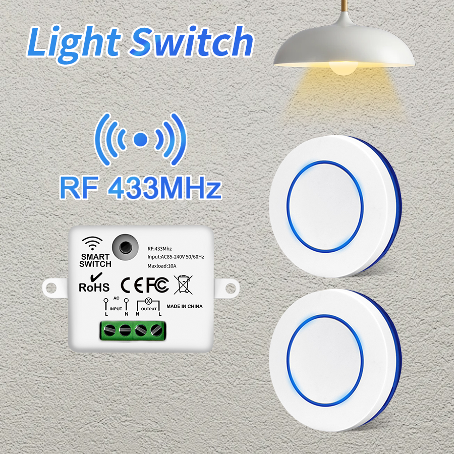 Smart RF 433MHz Wireless Remote Control Light Switch 220V 110V 10A Relay Mini Round Button Wall Panel for LED Lamp lightify