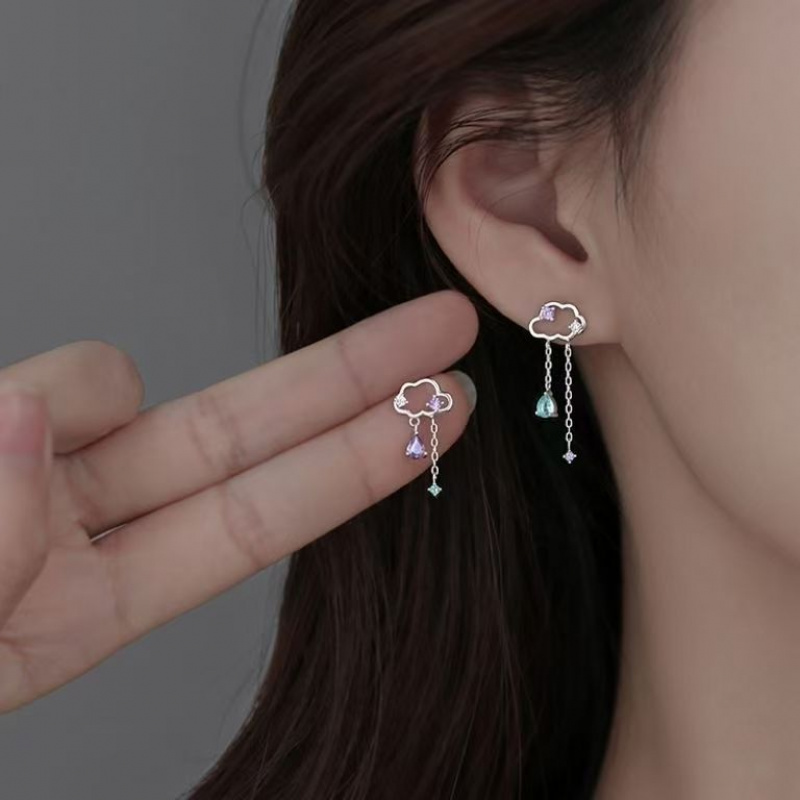 Korean Cute Ear Piercing Water Drop Earrings for Women Crystal Short Tassel Hypoallergenic Female Earrings Party Jewelry Brincos