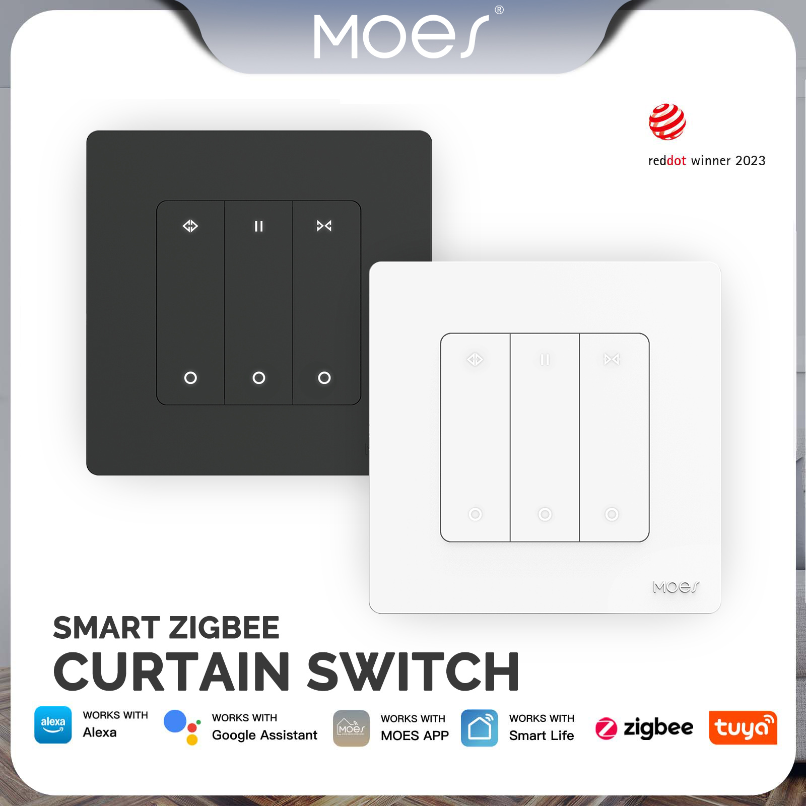 MOES TUYA Smart ZigBee StarRing Curtain Switch For Roller Shutter Electric Curtains Blind Motor Remote Control Alexa/ Home