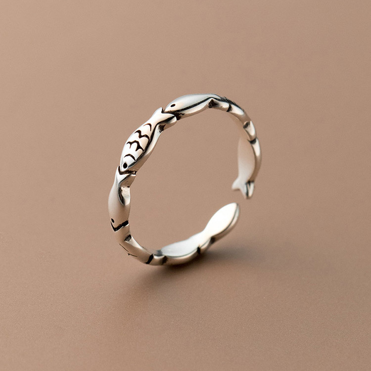New Arrival Retro Personality 925 Sterling Silver Jewelry Simple Cute Fish Animal Exquisite Opening Rings R181