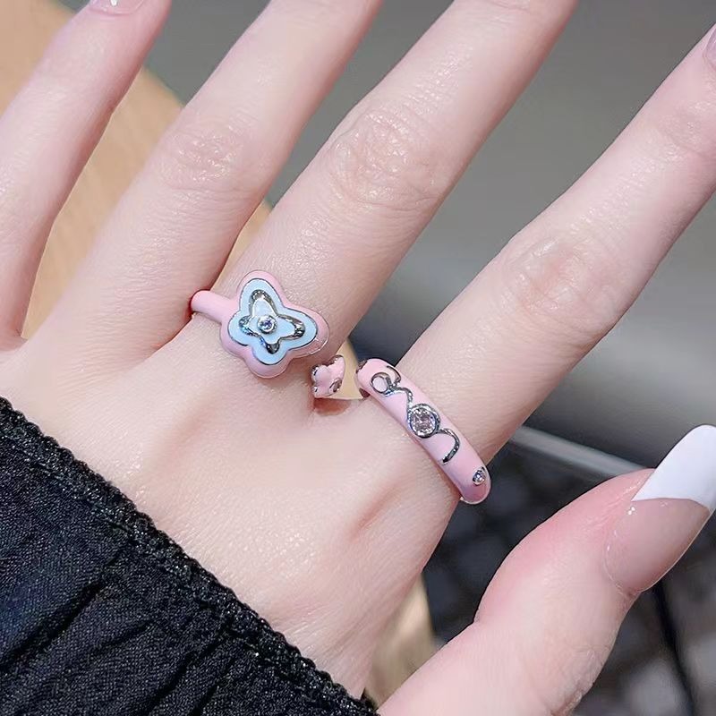 Fashionable Fun Niche Sweet and Diverse Pink Barbie Style Open Ring Fashionable Personality Dopamine Design Accessories