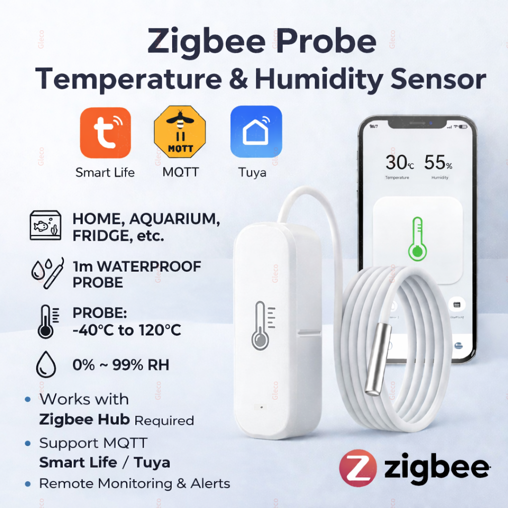 Zigbee Smart Thermometer Hygrometer With Probe Detect Pool Fridge Freezer Liquid Temperature Sensor For 2MQTT TUYA Smart Life