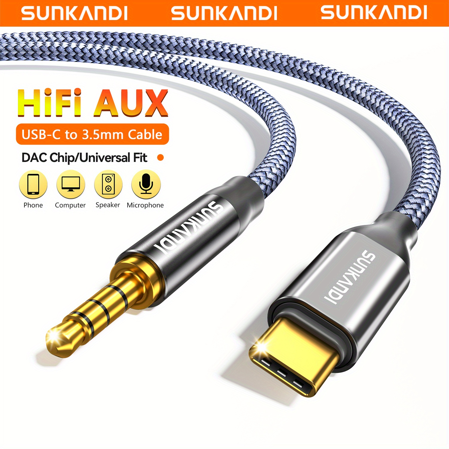 SUNKANDI USB C to 3.5mm Audio Cable, Type C to 3.5mm Headphone Car Stereo Cord with DAC for iPhone 16 15 Pro Max,