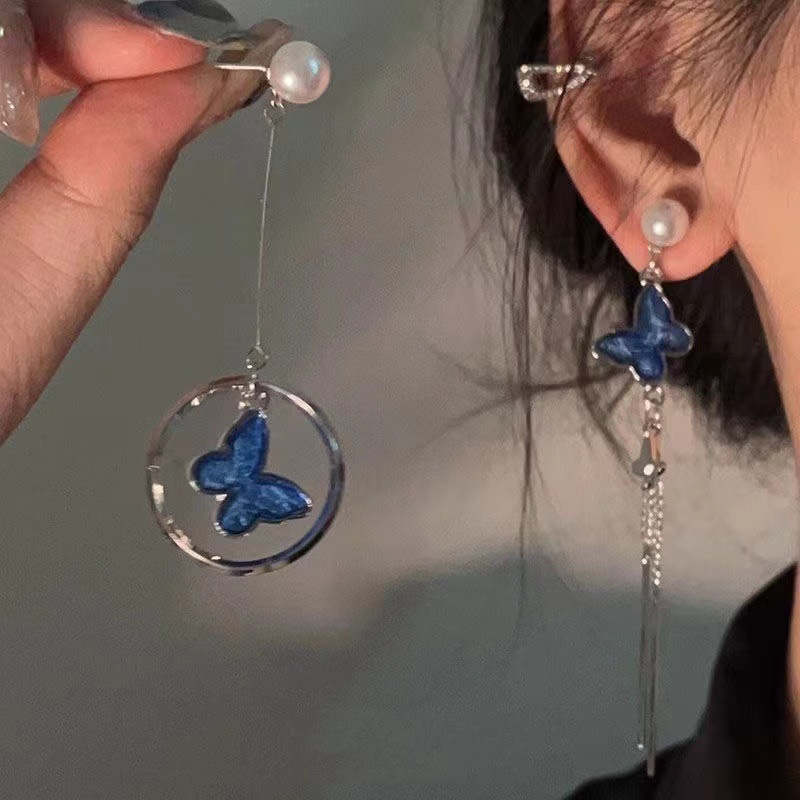 Elegant Sweet Long Drop Butterfly Tassel Earrings for Women Alloy Cute Girl Party Wedding Earring Jewelry