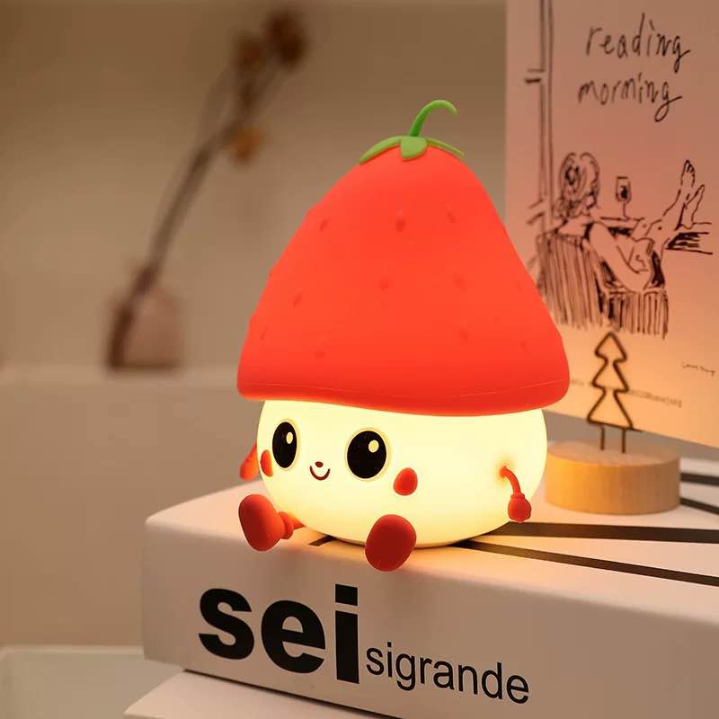 New Strawberry Annoyance Fun Silicone Nightlight Children'S Bedside Lamp Lights Strawberry Head Lamp Desktop Decorate Toys Gifts