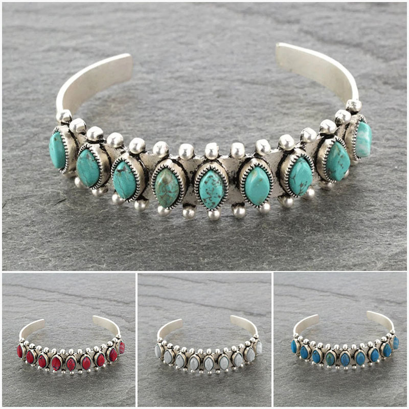1Pcs Boho Retro Natural Turquoise Open Bracelets For Women Charm Jewelry