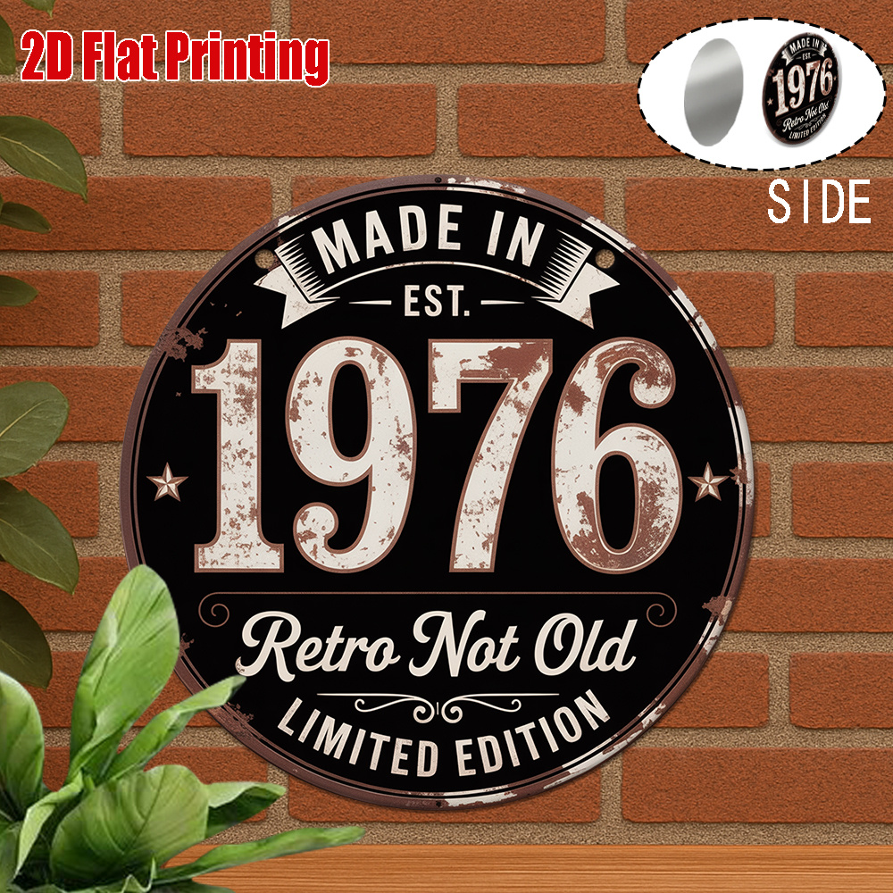 2D Flat, 1pc 1976 Vintage Metal Tin Sign - 20x20 cm Retro 70s Wall Decor with 1976 Year Display