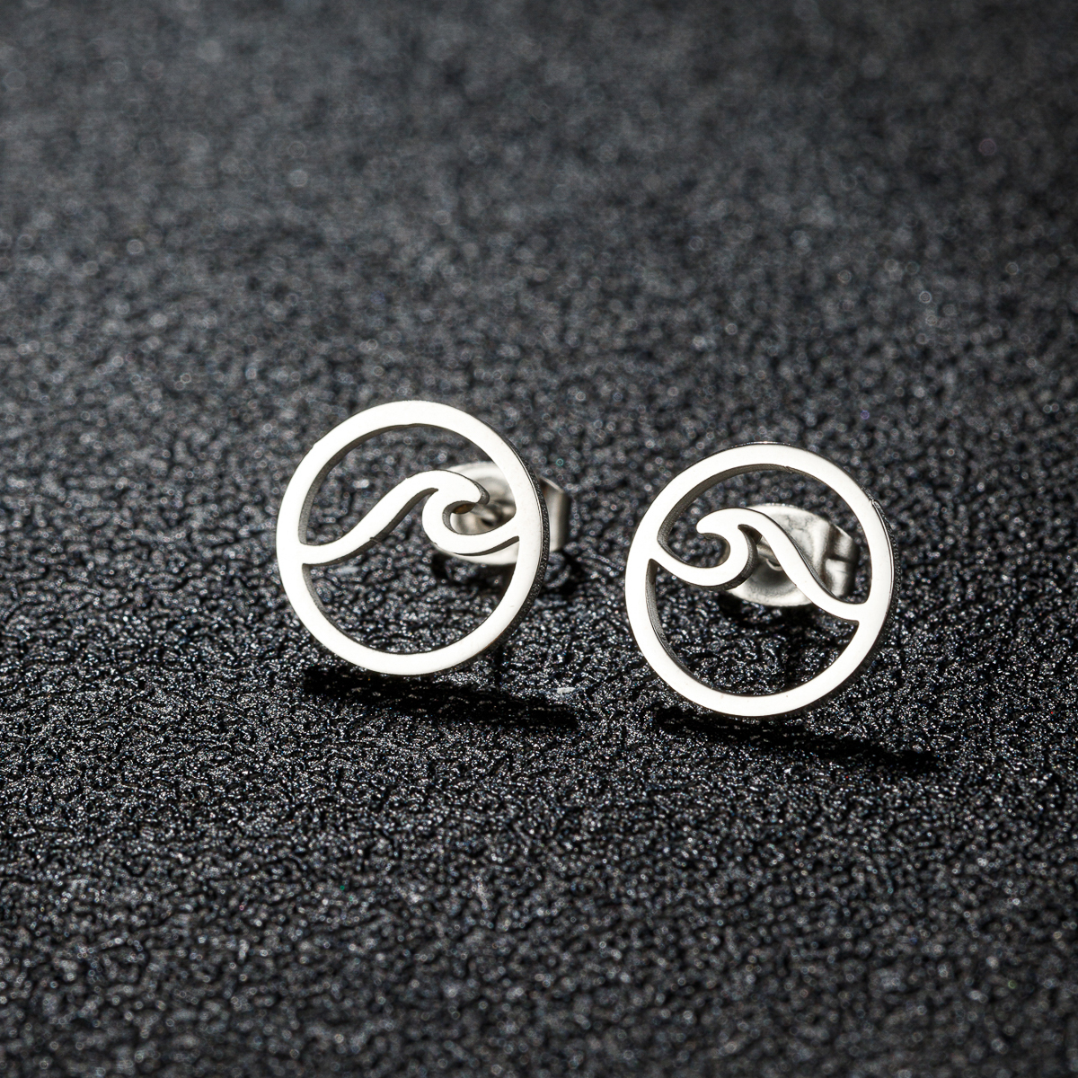 1Pair Simple Round Design Sea Wave Earings Geometric Ocean Surf Stud Earrings Stainless Steel Jewelry Surfer Wholesale