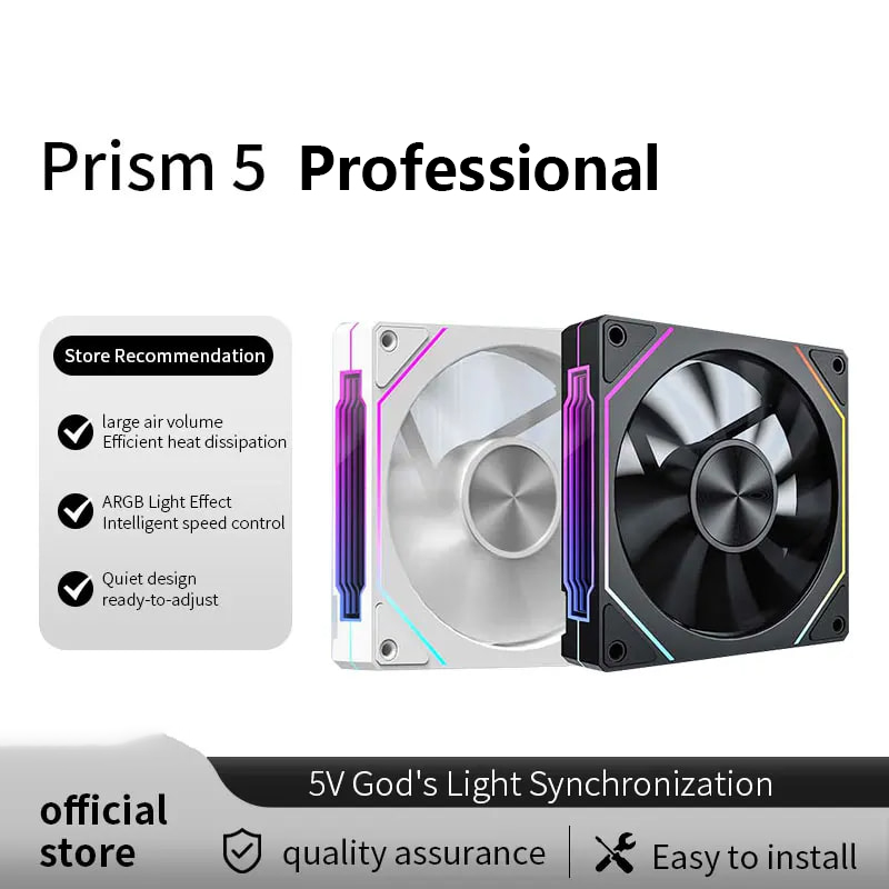 PRISM 5 Pro Computer Chassis Fan 12cm ARGB 4 Pin PWM Quiet Cooling Fan 12V Large Air Volume 45.2CFM/800-1600RPM
